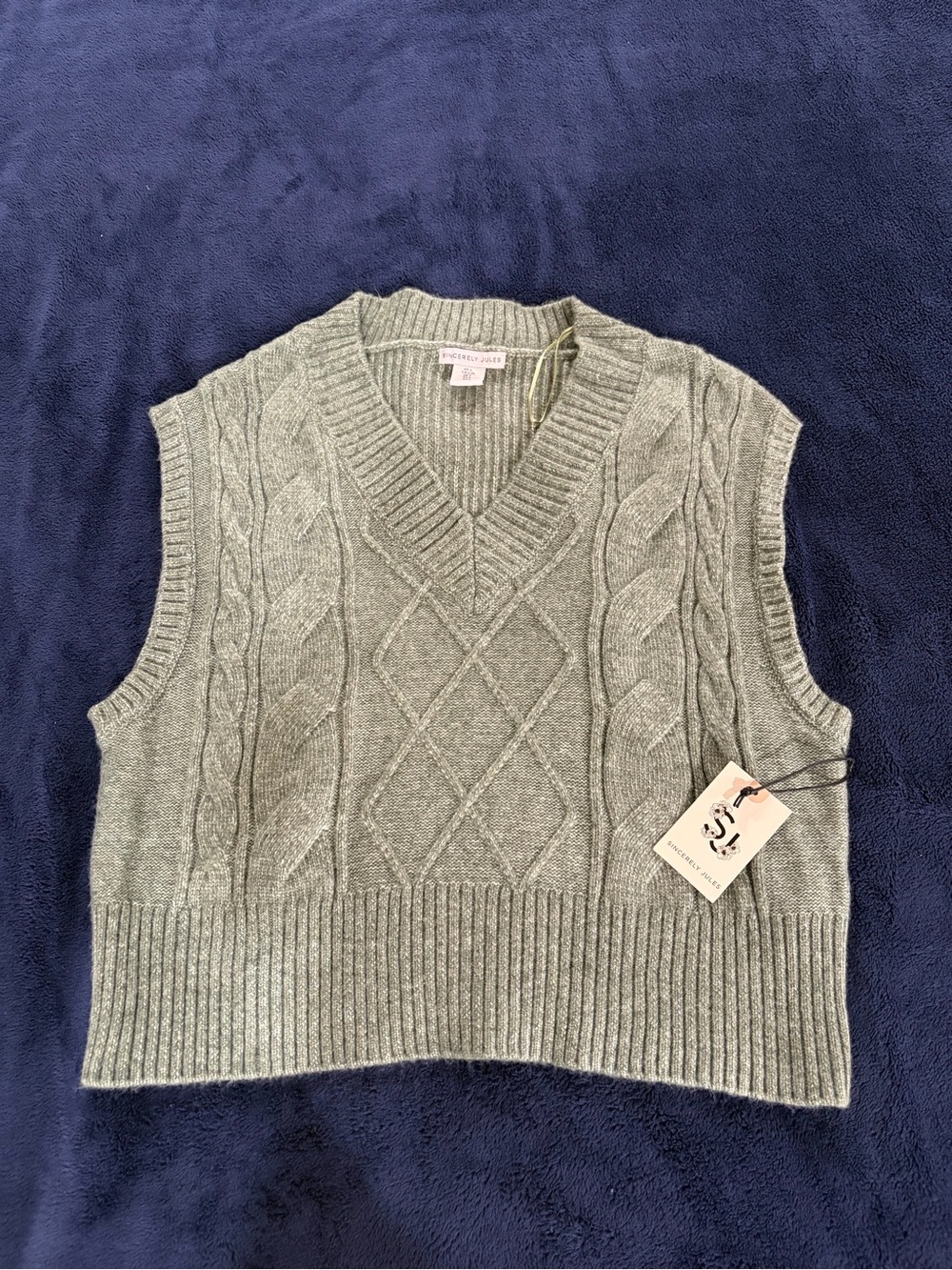 Sincerely Jules Sage Green Cable Knit V-Neck Sweater Vest